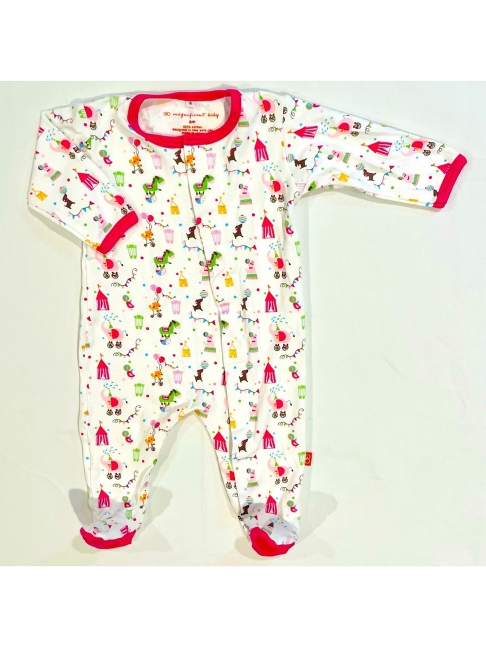 New Magnificent Baby Footie Girls 6M Circus Magnetic Pajamas Sleeper PJs Cotton